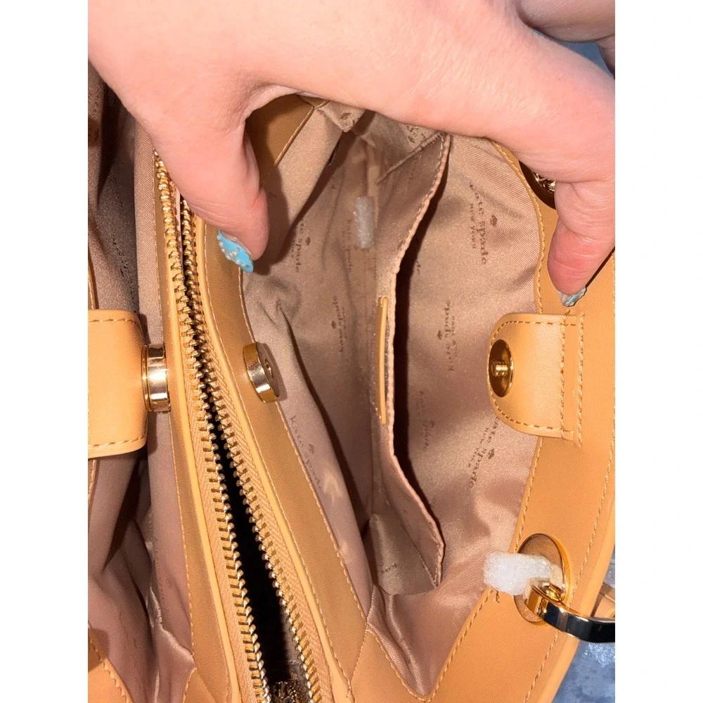 Kate Spade New York Quilted Leather Satchel Apricot Tan Gold Hardware